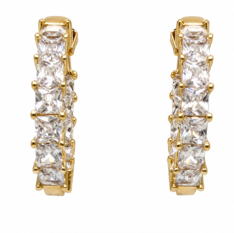 4.11 Ctw White Zircon Hoop Earring in Brass Yellow Gold