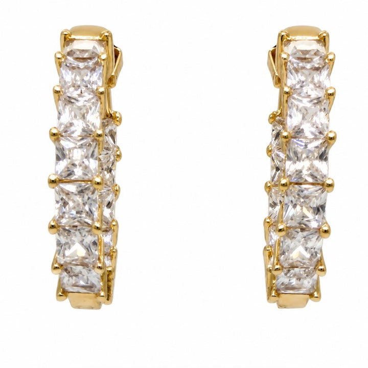 4.11 Ctw White Zircon Hoop Earring in Brass Yellow Gold
