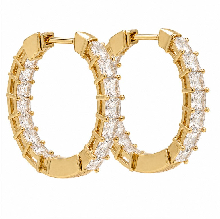 4.11 Ctw White Zircon Hoop Earring in Brass Yellow Gold
