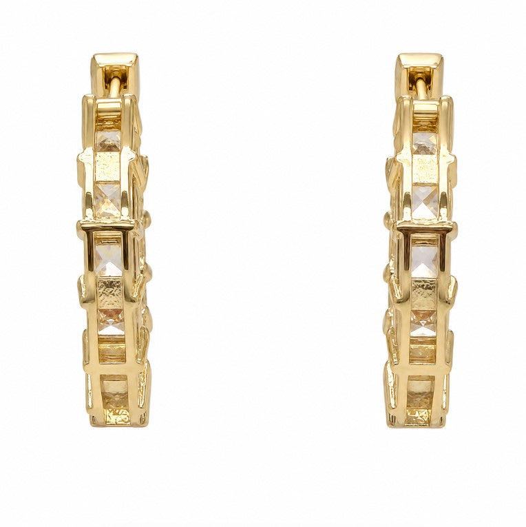 4.11 Ctw White Zircon Hoop Earring in Brass Yellow Gold