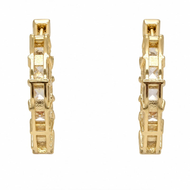 4.11 Ctw White Zircon Hoop Earring in Brass Yellow Gold