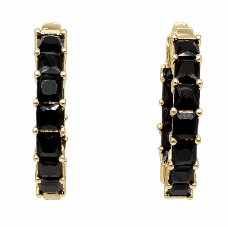 4.11 Ctw Black Spinel Hoop Earring in Brass Yellow Gold