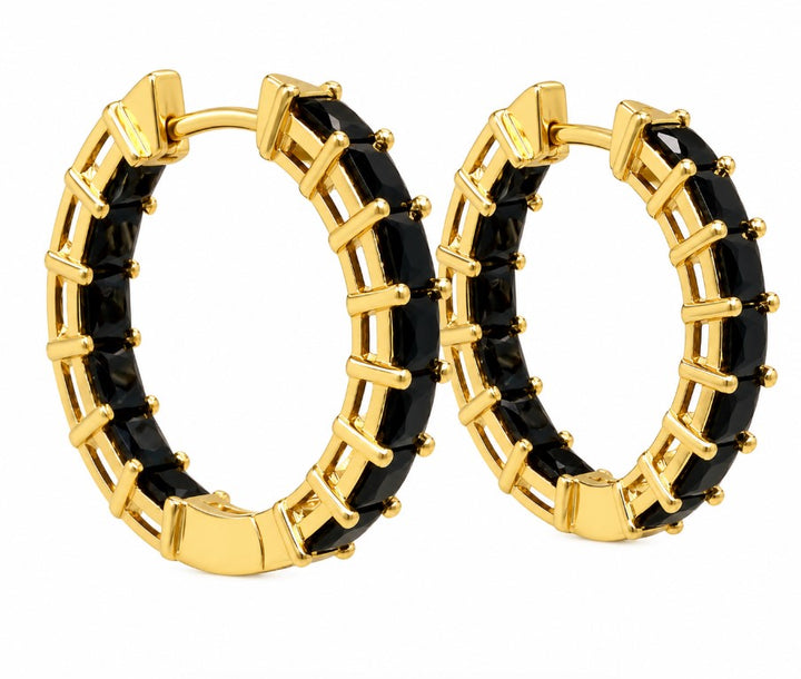 4.11 Ctw Black Spinel Hoop Earring in Brass Yellow Gold