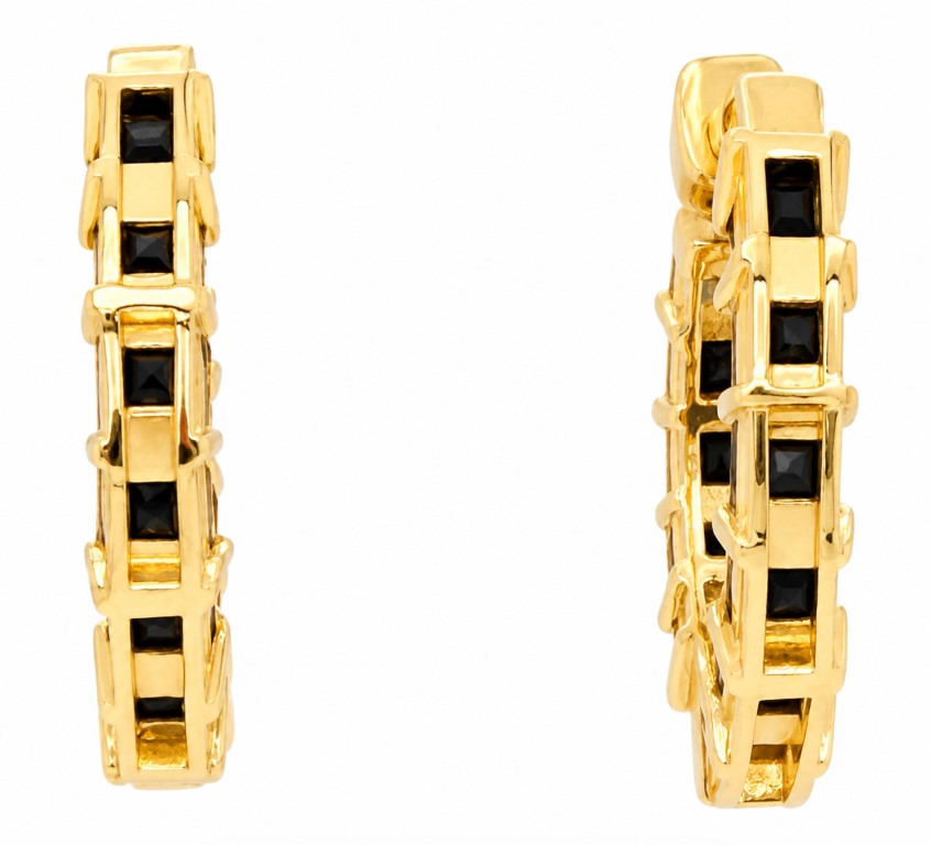 4.11 Ctw Black Spinel Hoop Earring in Brass Yellow Gold