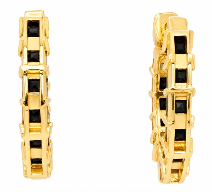4.11 Ctw Black Spinel Hoop Earring in Brass Yellow Gold