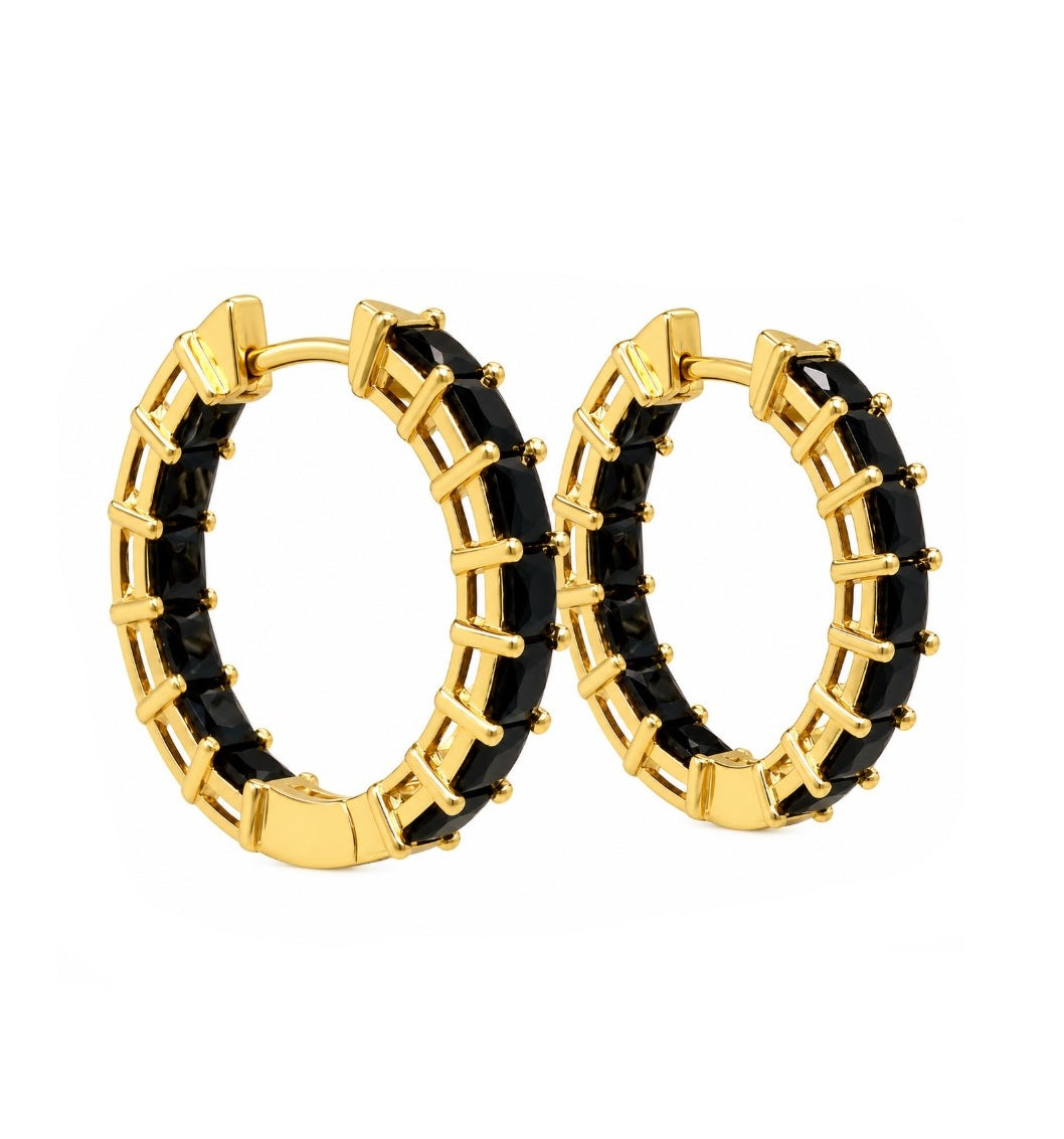 4.11 Ctw Black Spinel Hoop Earring in Brass Yellow Gold