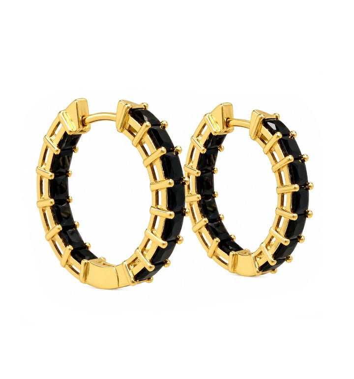 4.11 Ctw Black Spinel Hoop Earring in Brass Yellow Gold