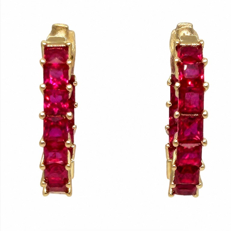 4.11 Ctw Red Zircon Hoop Earring in Brass Yellow Gold
