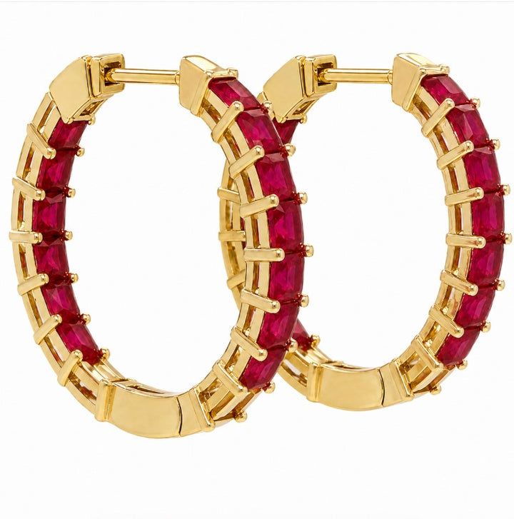 4.11 Ctw Red Zircon Hoop Earring in Brass Yellow Gold