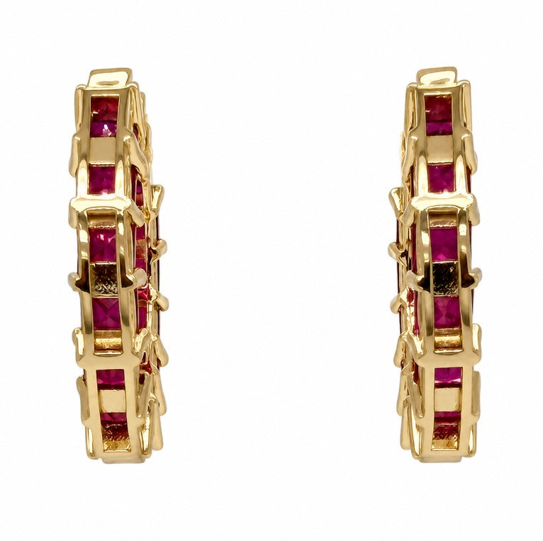 4.11 Ctw Red Zircon Hoop Earring in Brass Yellow Gold