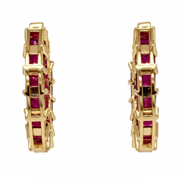 4.11 Ctw Red Zircon Hoop Earring in Brass Yellow Gold