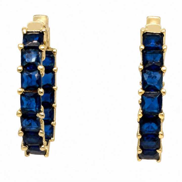 4.11 Ctw Blue Spinel Hoop Earring in Brass Yellow Gold