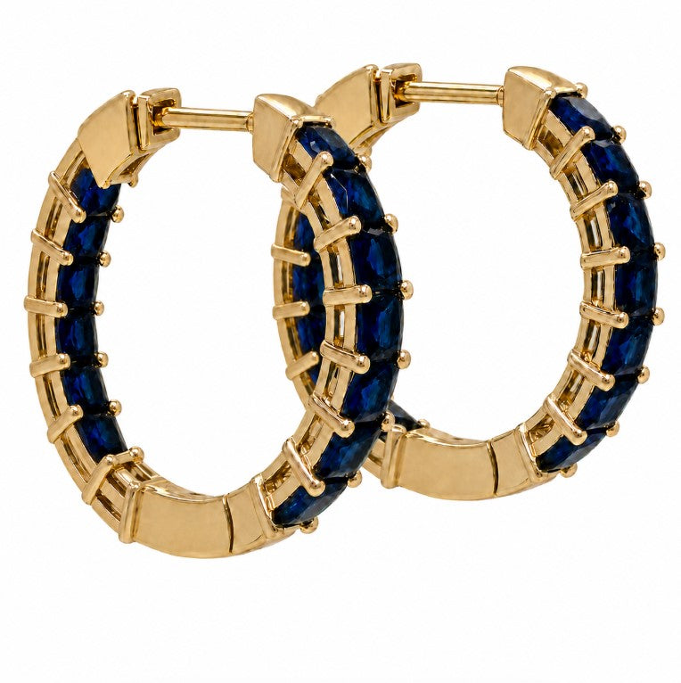 4.11 Ctw Blue Spinel Hoop Earring in Brass Yellow Gold