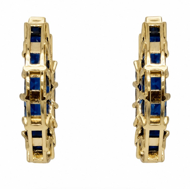 4.11 Ctw Blue Spinel Hoop Earring in Brass Yellow Gold