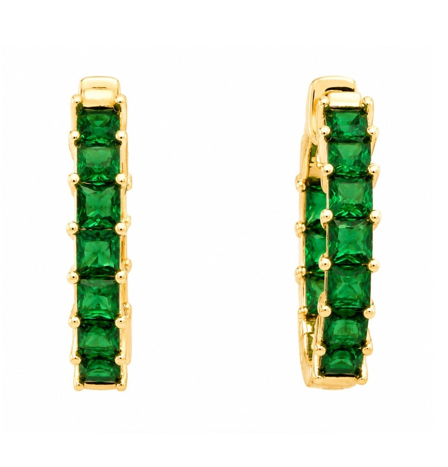 4.11 Ctw Green Zircon Hoop Earring in Brass Yellow Gold