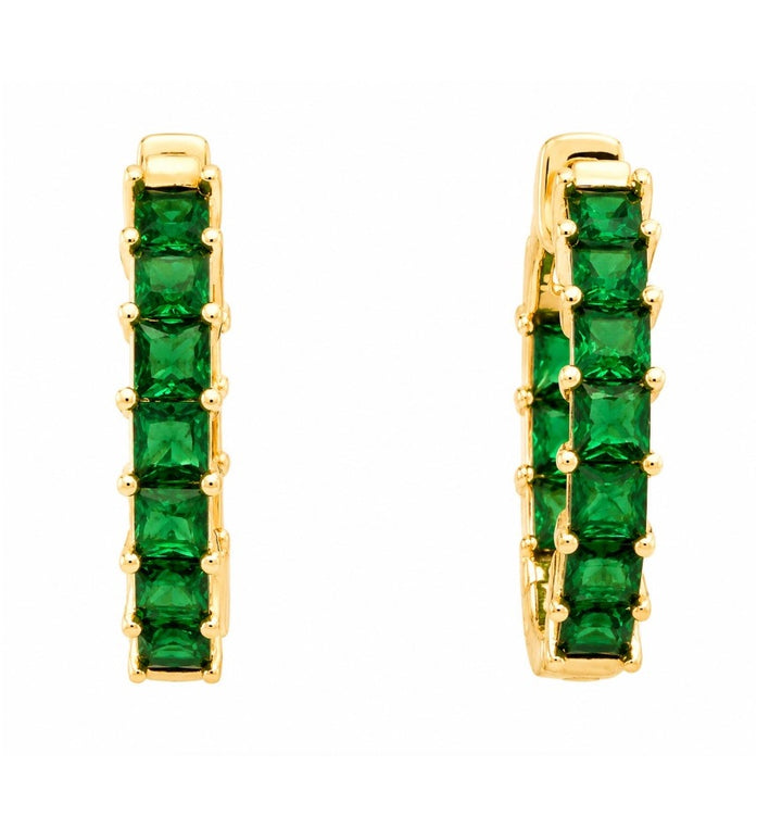 4.11 Ctw Green Zircon Hoop Earring in Brass Yellow Gold