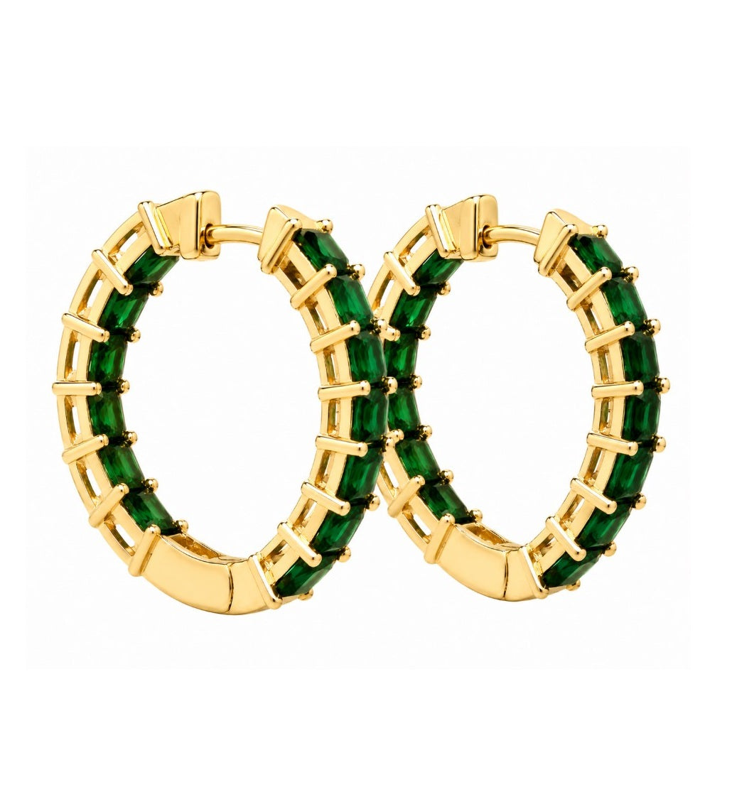 4.11 Ctw Green Zircon Hoop Earring in Brass Yellow Gold