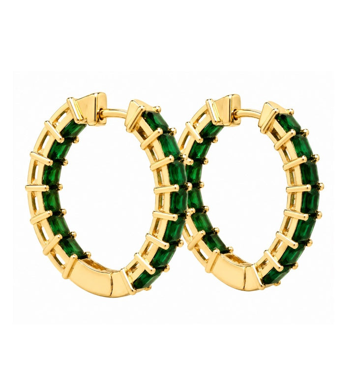4.11 Ctw Green Zircon Hoop Earring in Brass Yellow Gold