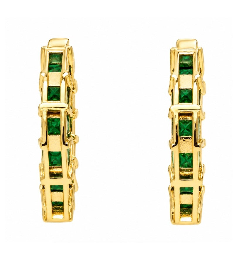4.11 Ctw Green Zircon Hoop Earring in Brass Yellow Gold