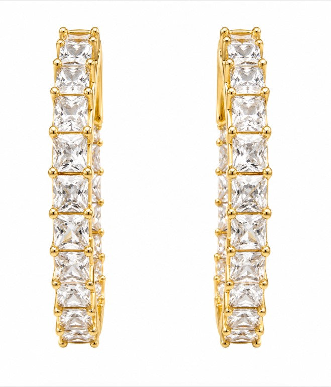 6.25 Ctw White Zircon Hoop Earring in Brass Yellow Gold