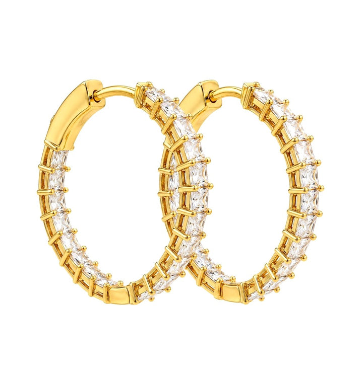 6.25 Ctw White Zircon Hoop Earring in Brass Yellow Gold