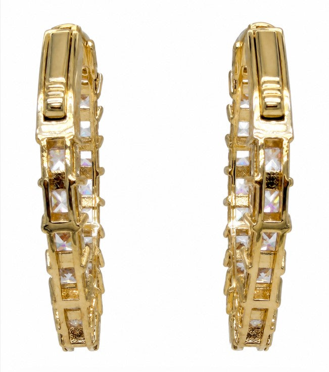 6.25 Ctw White Zircon Hoop Earring in Brass Yellow Gold