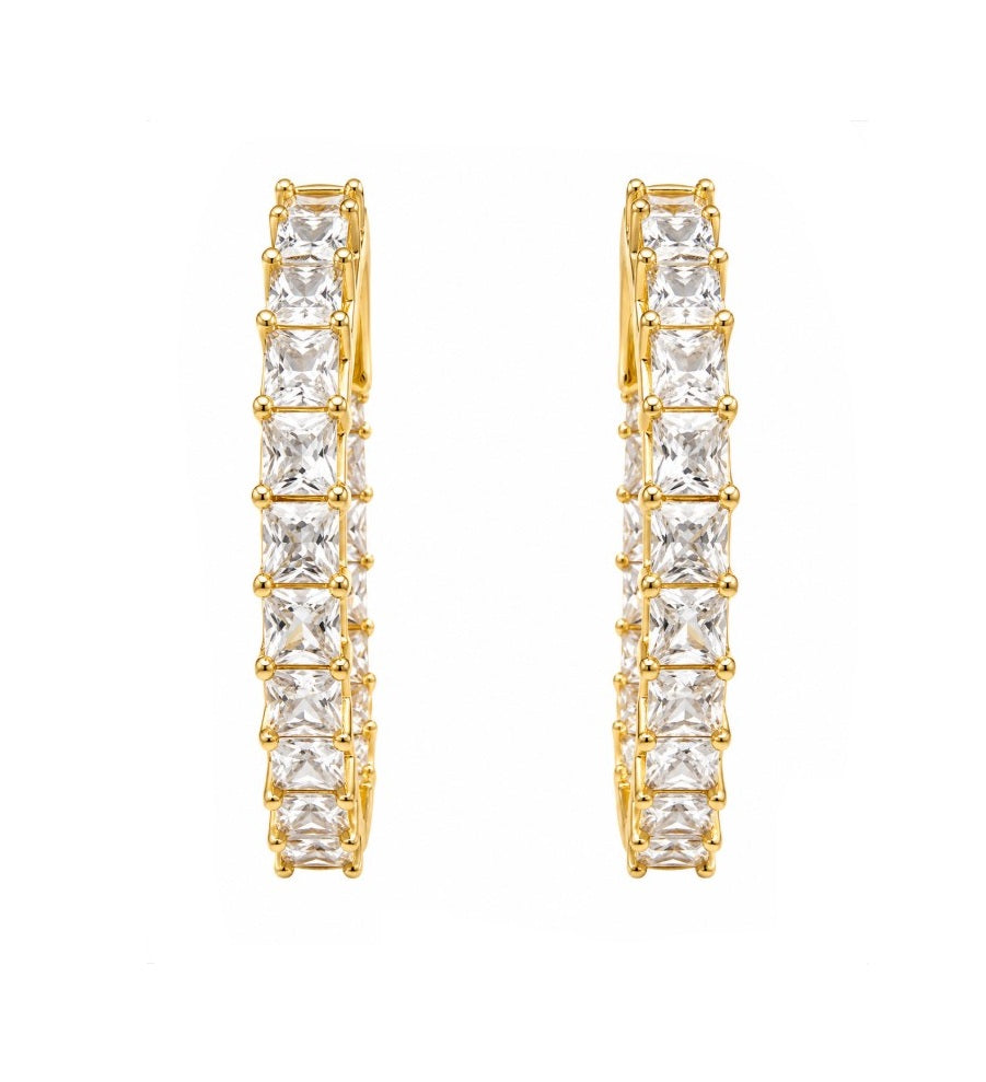 6.25 Ctw White Zircon Hoop Earring in Brass Yellow Gold