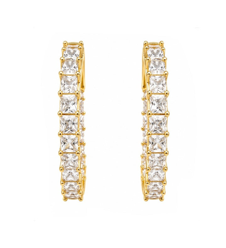 6.25 Ctw White Zircon Hoop Earring in Brass Yellow Gold