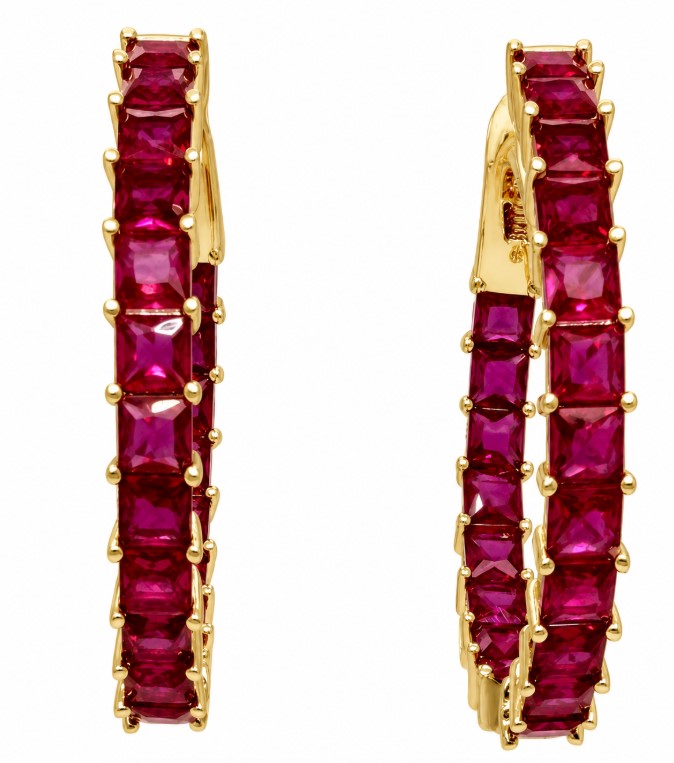 6.25 Ctw Red Zircon Hoop Earring in Brass Yellow Gold