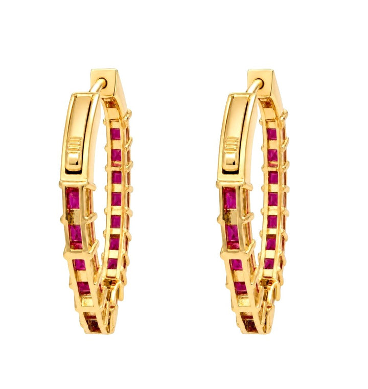 6.25 Ctw Red Zircon Hoop Earring in Brass Yellow Gold