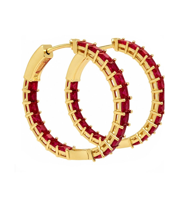 6.25 Ctw Red Zircon Hoop Earring in Brass Yellow Gold