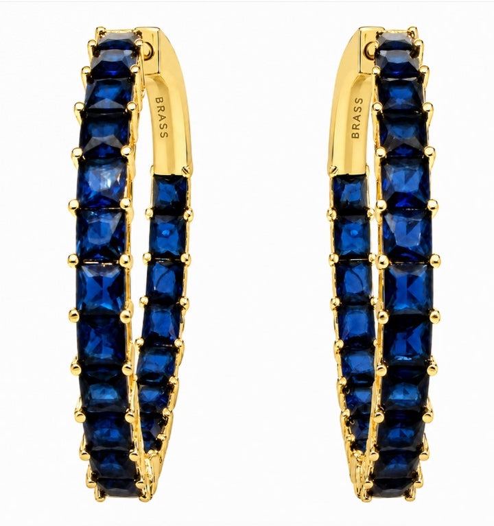 6.25 Ctw Blue Spinel Hoop Earring in Brass Yellow Gold