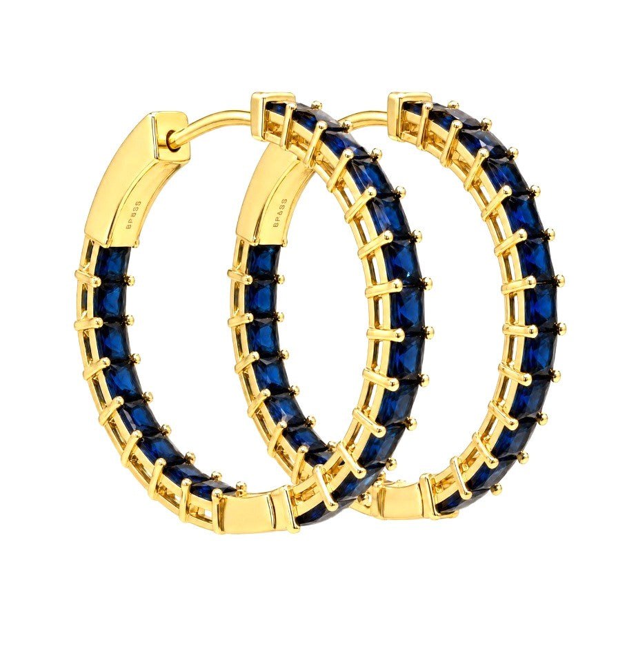 6.25 Ctw Blue Spinel Hoop Earring in Brass Yellow Gold