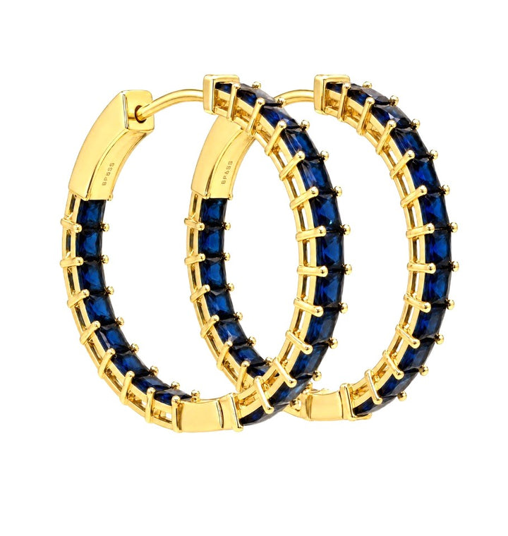 6.25 Ctw Blue Spinel Hoop Earring in Brass Yellow Gold