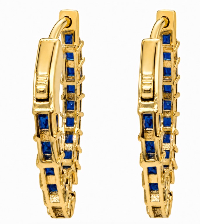 6.25 Ctw Blue Spinel Hoop Earring in Brass Yellow Gold
