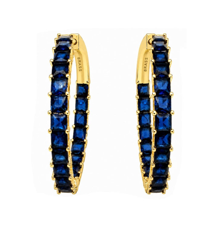 6.25 Ctw Blue Spinel Hoop Earring in Brass Yellow Gold