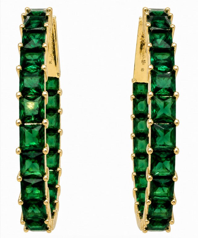 6.25 Ctw Green Zircon Hoop Earring in Brass Yellow Gold