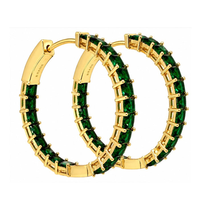 6.25 Ctw Green Zircon Hoop Earring in Brass Yellow Gold