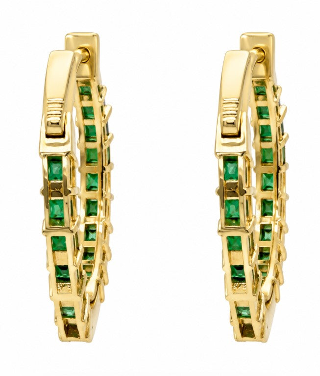 6.25 Ctw Green Zircon Hoop Earring in Brass Yellow Gold