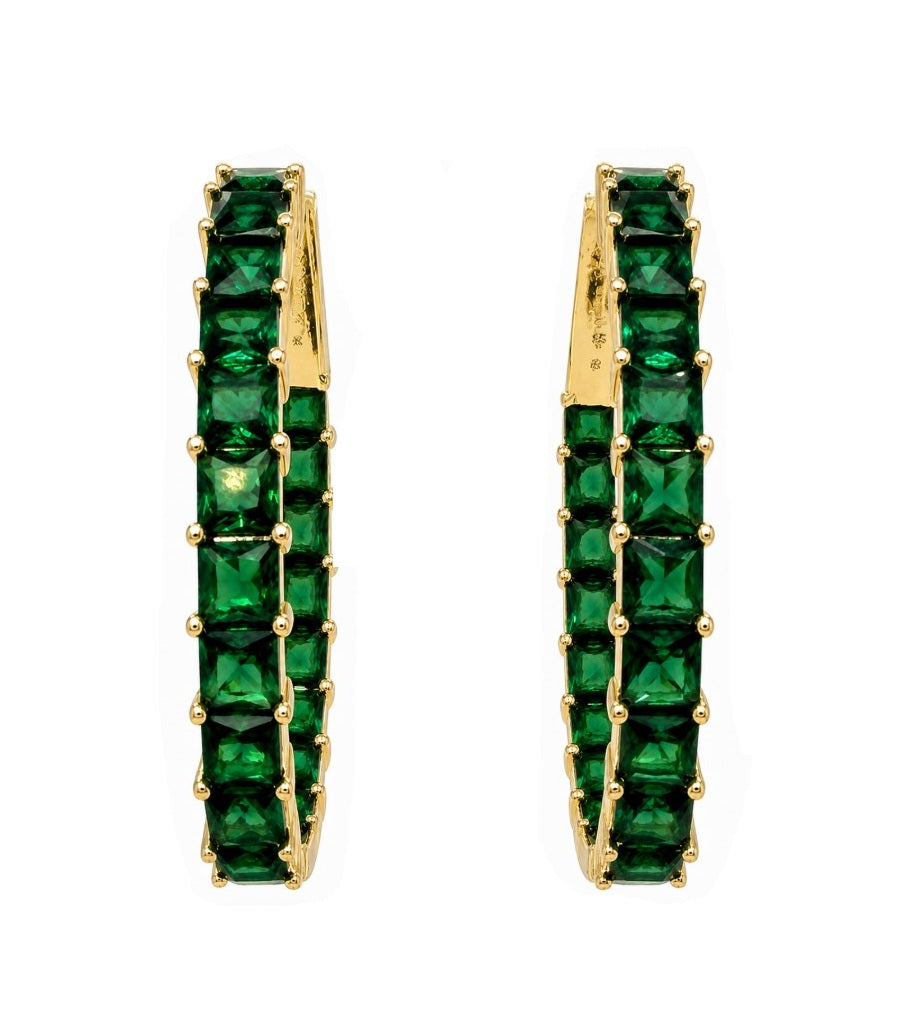 6.25 Ctw Green Zircon Hoop Earring in Brass Yellow Gold