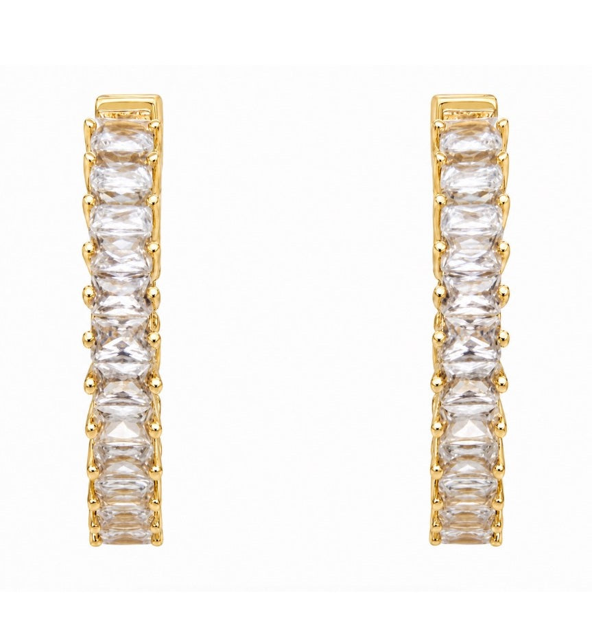 2.93 Ctw White Zircon Hoop Earring in Brass Yellow Gold