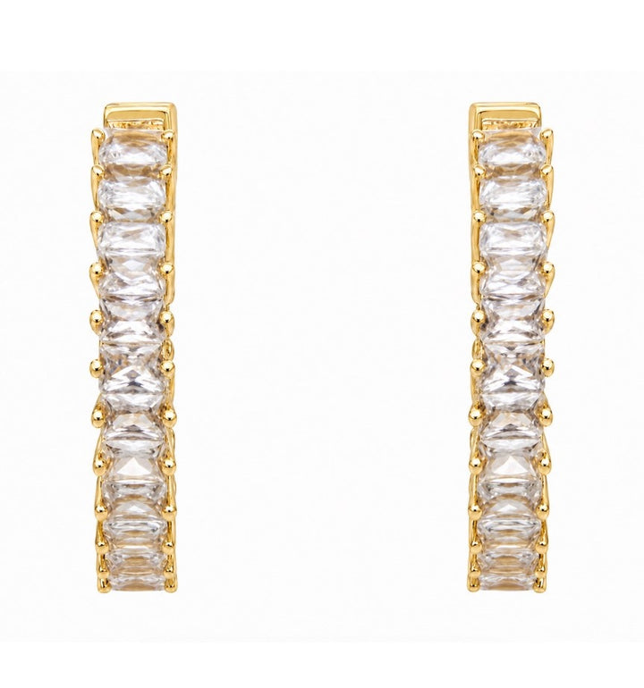2.93 Ctw White Zircon Hoop Earring in Brass Yellow Gold