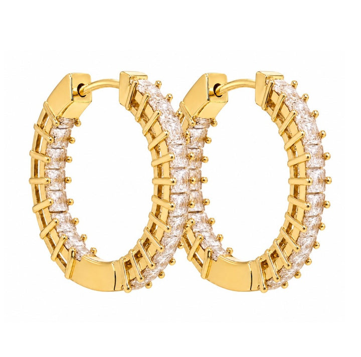 2.93 Ctw White Zircon Hoop Earring in Brass Yellow Gold