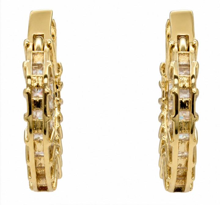 2.93 Ctw White Zircon Hoop Earring in Brass Yellow Gold