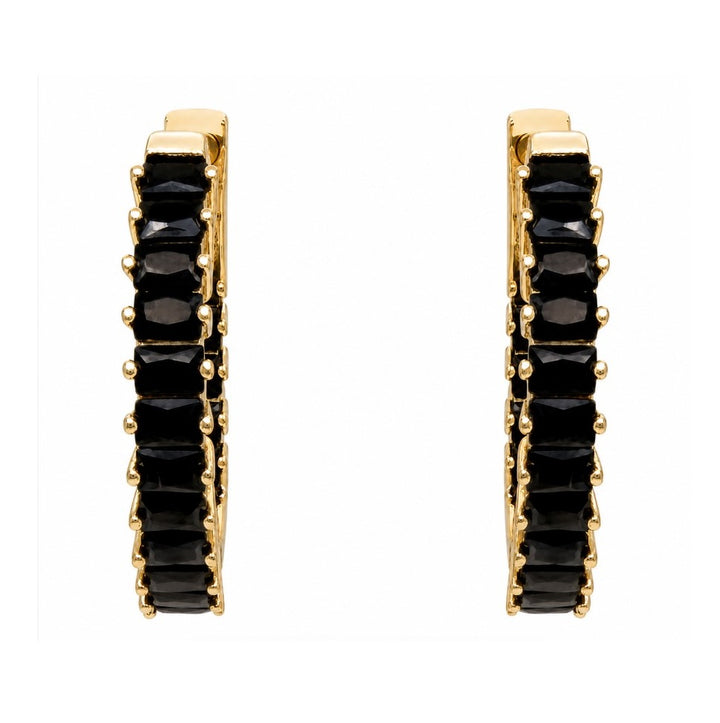 2.93 Ctw Black Spinel Hoop Earring in Brass Yellow Gold