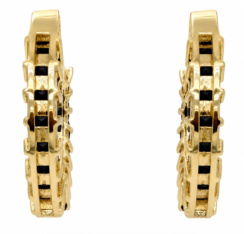 2.93 Ctw Black Spinel Hoop Earring in Brass Yellow Gold