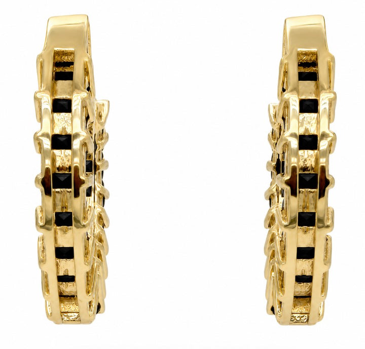 2.93 Ctw Black Spinel Hoop Earring in Brass Yellow Gold