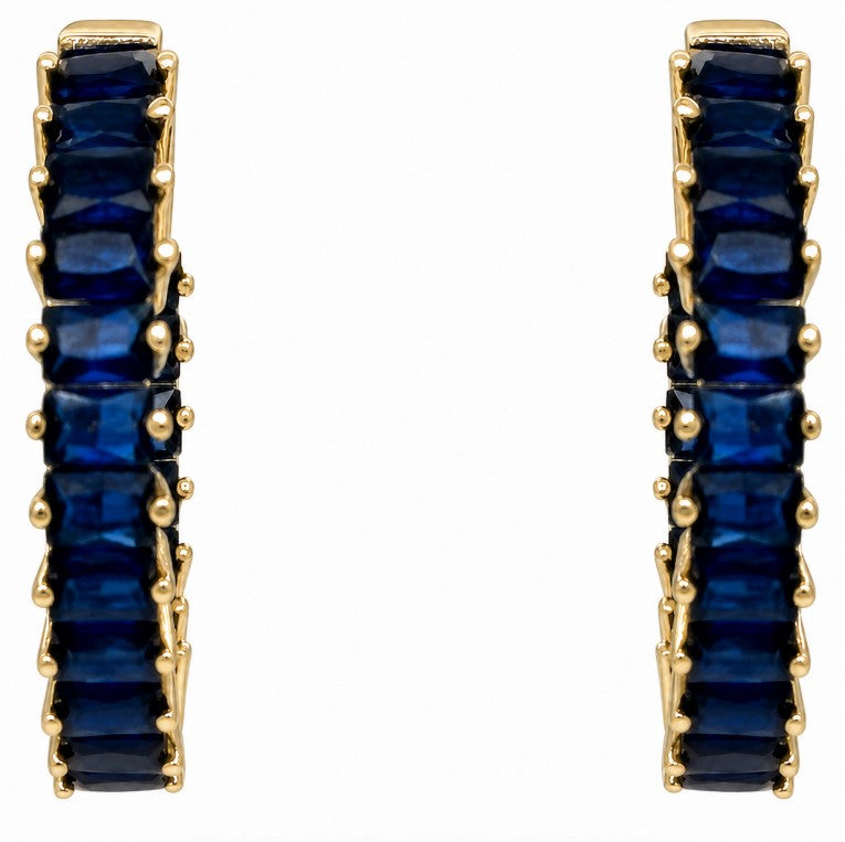 2.93 Ctw Blue Spinel Hoop Earring in Brass Yellow Gold