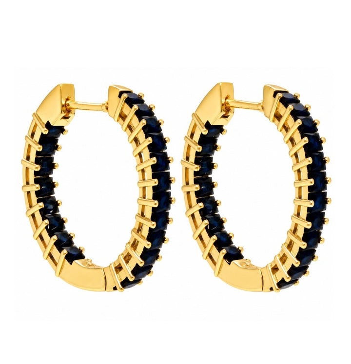 2.93 Ctw Blue Spinel Hoop Earring in Brass Yellow Gold