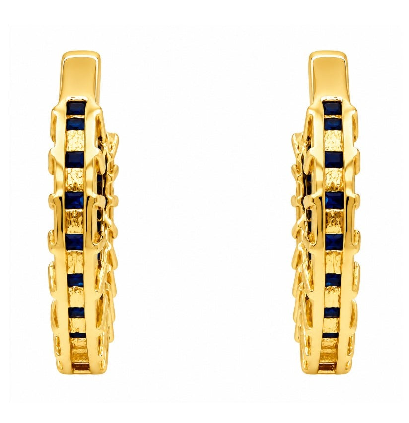2.93 Ctw Blue Spinel Hoop Earring in Brass Yellow Gold